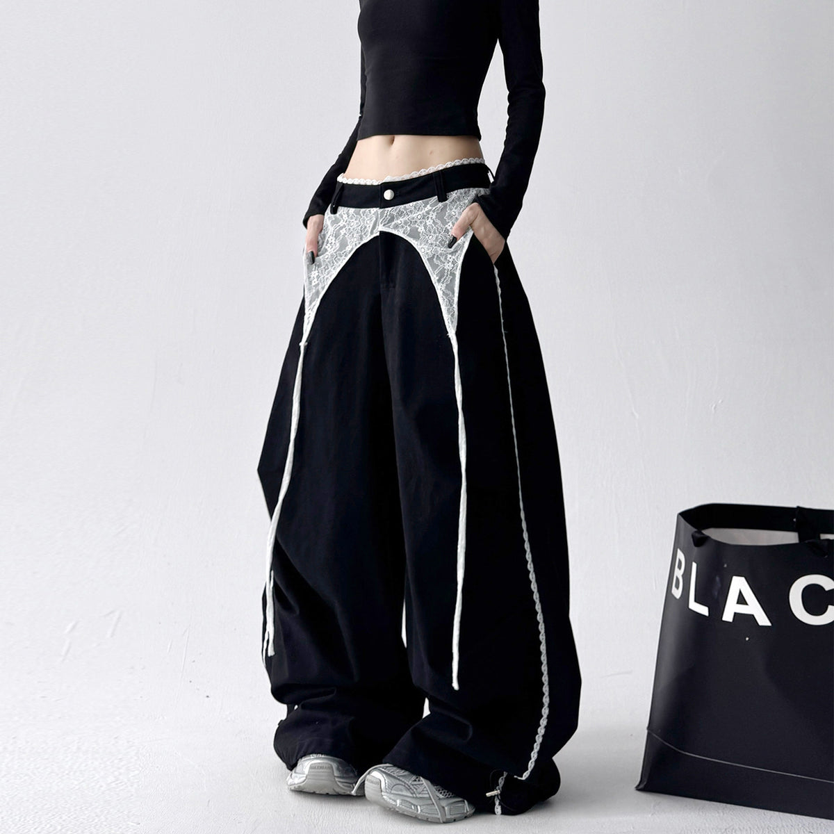 Y2K/Korean Street/Race Wide-Leg Pants【w002602001】